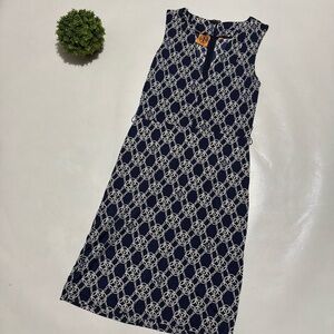 Tory Burch Navy and White Geometric Midi Dress